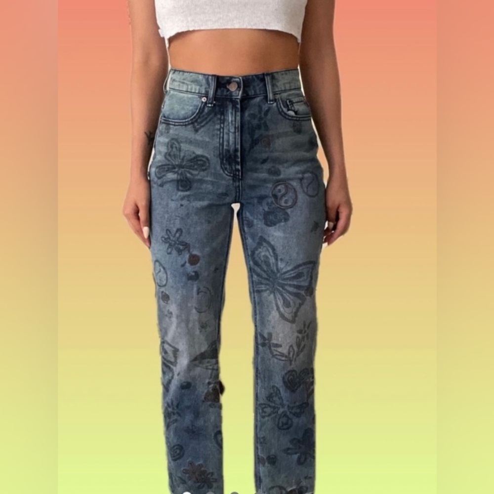 BDG Urban Outfitters Womens Graffiti Straight Leg Cowboy Jeans